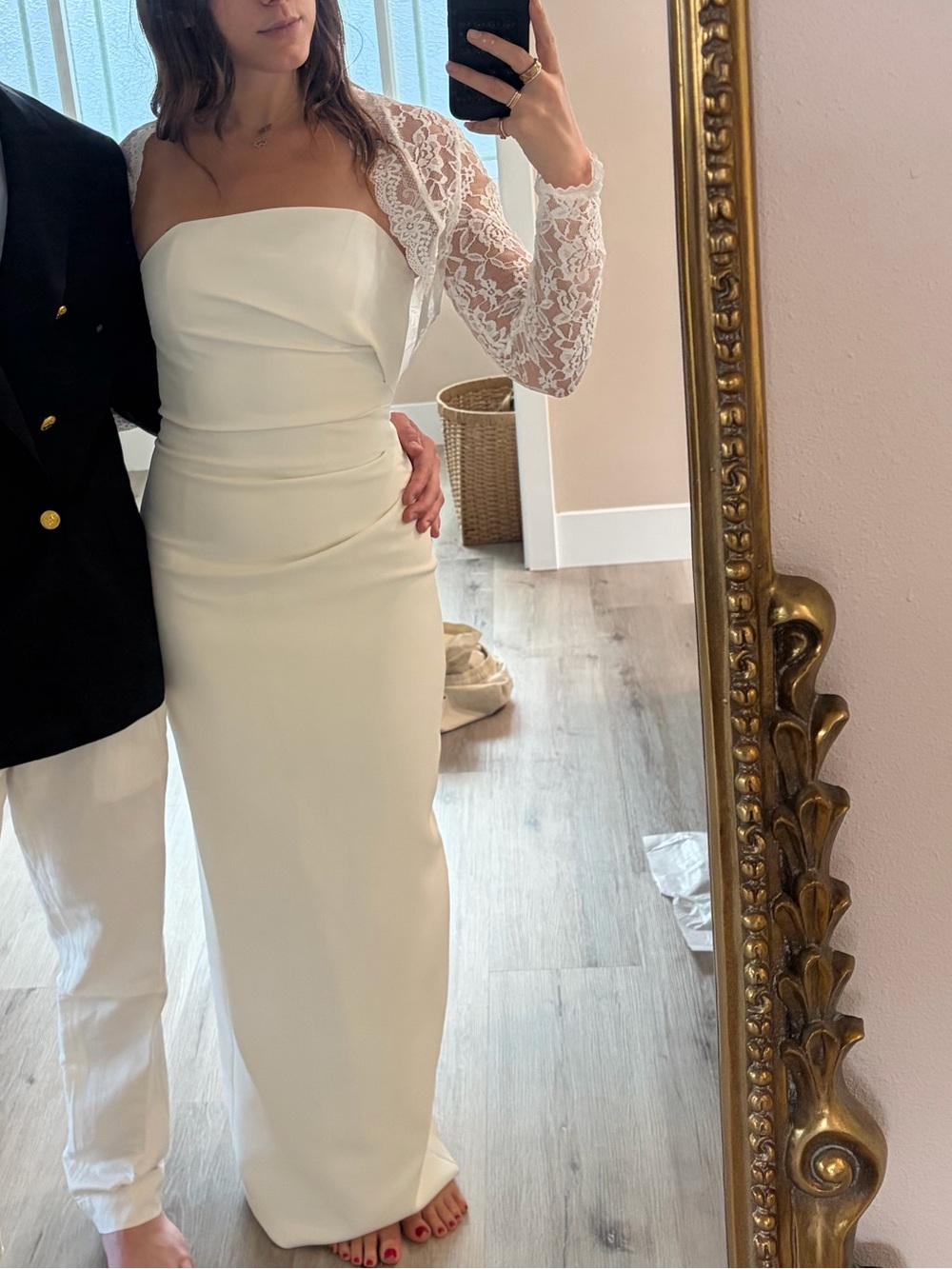 Carolyn Bassett Inspired Manning Cartell Strapless Cream Dress - Picture 2 of 7